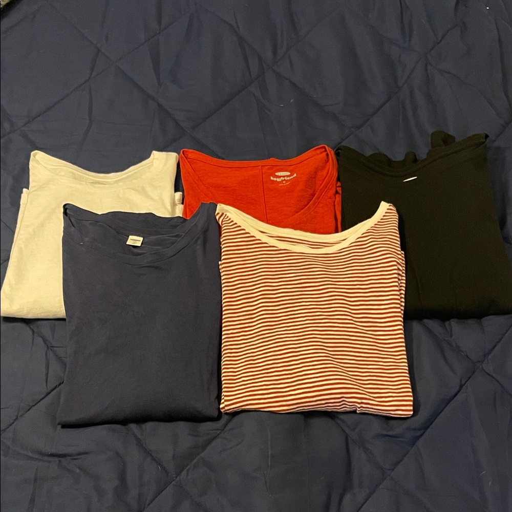 Assorted T-Shirt Bundle - Black, Navy, White, Striped - Variety if M and L sizes